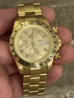 Montre homme chronographe automatique Genève 18 carats avec date et bracelet 18 carats - 137 grammes – Image 8