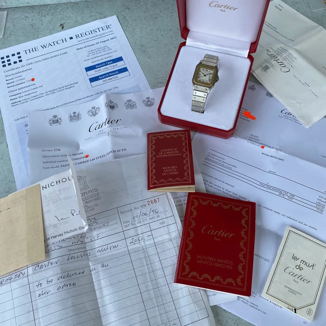 1996-Cartier-Santos-Carree-Bi-Metal-1172961-Automatic-Date-1.webp Montre Cartier Santos Carrée bimétallique 1172961, date automatique, 1996 - Ensemble complet – Image 1