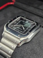 Montre Cartier Santos 2025, grand cadran vert, WSSA0062, bracelet acier/cuir, coffret complet – Image 9