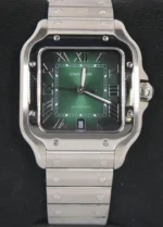 Cartier Santos 2025 Réf. WSSA0062 40 mm Cadran vert à chiffres romains Automatique Bracelet acier inoxydable et cuir – Image 14