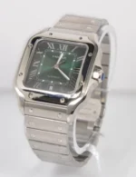 Cartier Santos 2025 Réf. WSSA0062 40 mm Cadran vert à chiffres romains Automatique Bracelet acier inoxydable et cuir – Image 11
