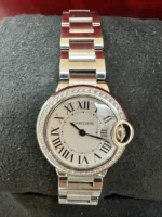 Montre Cartier Ballon Bleu QTZ 28 mm pour femme avec lunette sertie de diamants - Coffret complet – Image 7
