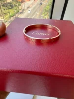 Bracelet Cartier Love en or rose 18 carats, nouvelle version, taille 16, avec boîte et papiers - B4000 – Image 8