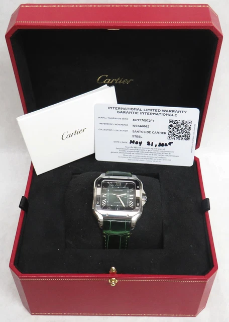 Cartier-Santos-Wssa0062-Large-Model-Green-Dial-Ss.webp Montre Cartier Santos Wssa0062 Grand Modèle Cadran Vert SS Coffret Carte de Garantie – Image 1