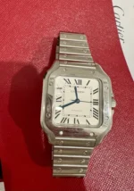 Montre Cartier Santos de Cartier Medium en acier inoxydable WSSA0029, coffret et papiers – Image 13