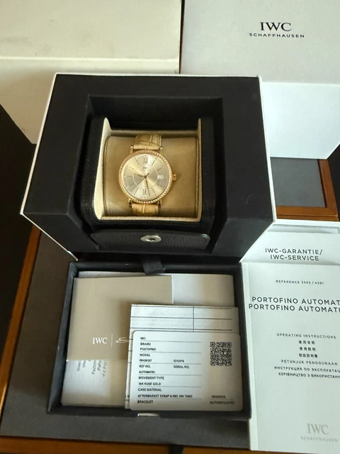 IWC-Portofino-18k-Rose-Gold-Factory-Diamond-37mm-1.webp Montre IWC Portofino en or rose 18 carats avec diamants, 37 mm, réf. IW458107. – Image 1